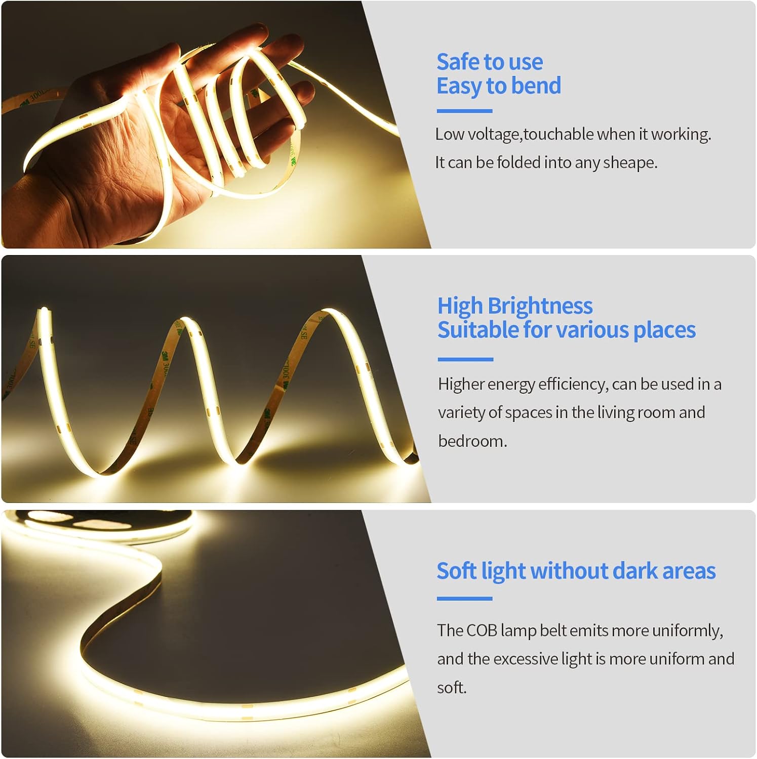 Thumbnail 2 de SIRYYUI 12V COB LED Strip Light 2x5m (480 LEDs/m) in 4000K, CRI 90+ — no power supply