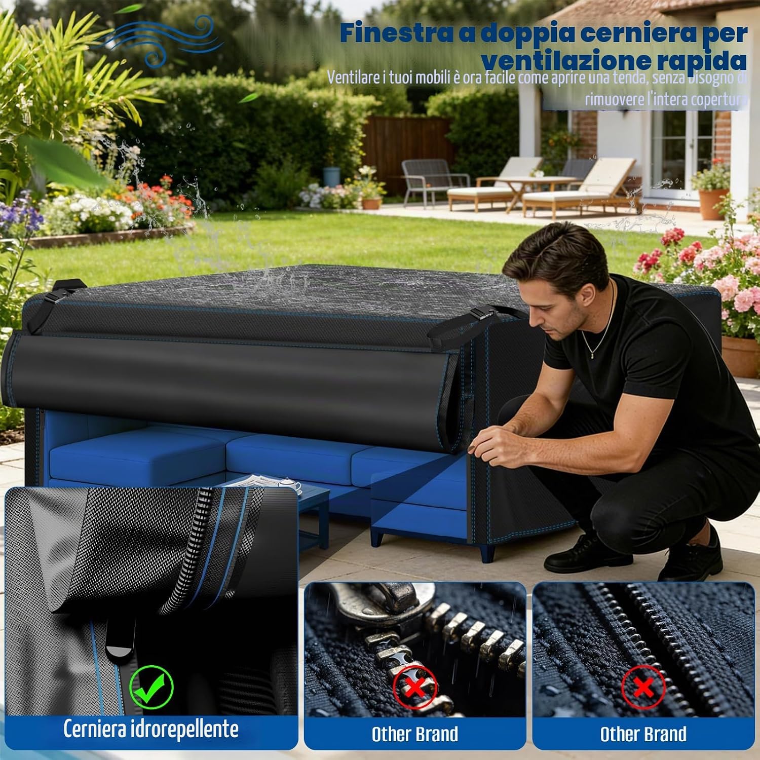 Thumbnail 3 de SIRUITON Copertura impermeabile per mobili da giardino 242x125x90 cm: protezione resistente con finestra dual-zip e ganci