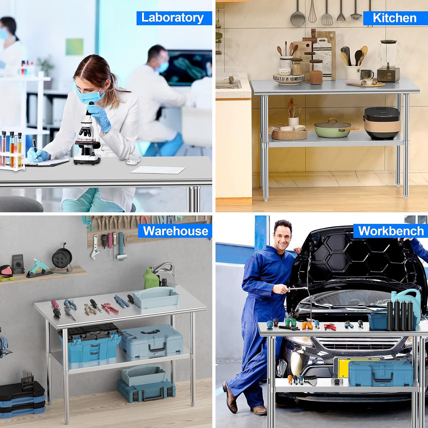 Thumbnail 5 de Atronor AT301 Stainless Steel Prep Table, 24 x 48 Inches, Adjustable Shelf