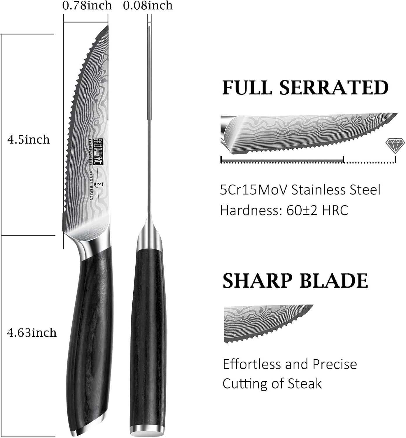 Detalle de HOSHANHO Steak Knife Set, 4.5-Inch Blades