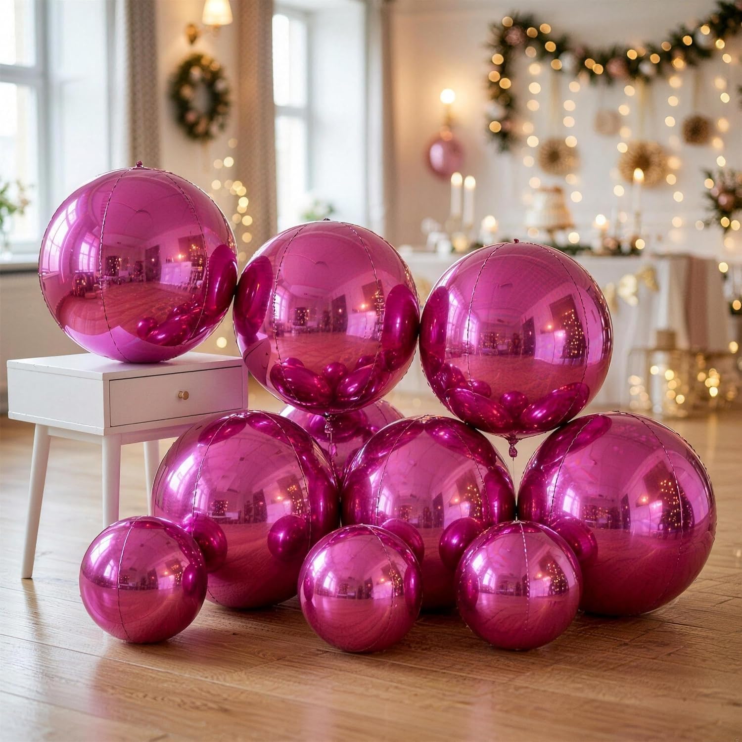 Thumbnail 1 de Lot de 10 grands ballons ronds géants en aluminium 4D YuBeiKoo – rouge fuchsia