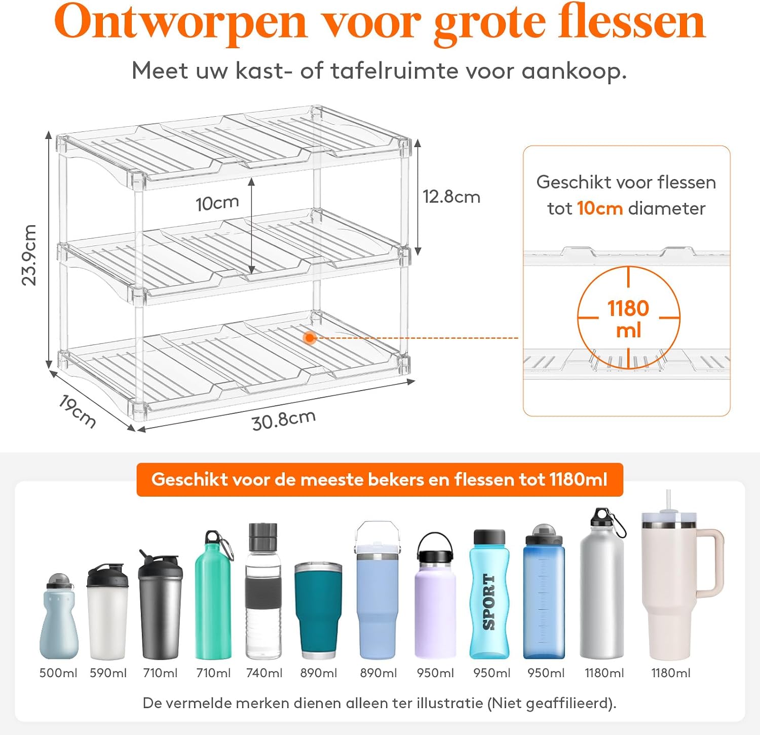 Detalle 2 de Lifewit 25073 flessenrek, stapelbaar voor 9 flessen, transparant kunststof