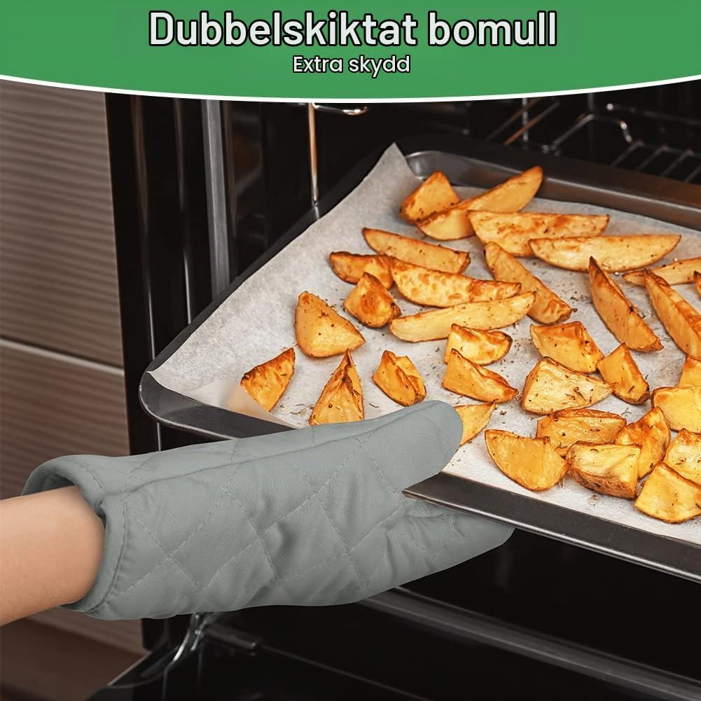 Detalle de AUAUY ugnsvante i quiltad bomull, grå, 26 × 17 cm, värmetålig upp till 180 °C