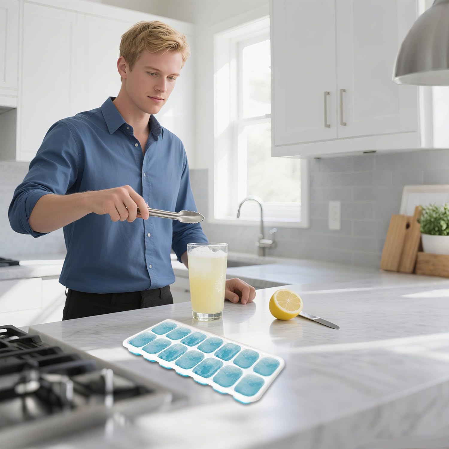 Thumbnail 6 de Xcdhemde ES-ZBMJ-4pcs Silicone Ice Cube Trays, 56 Cubes, Lids