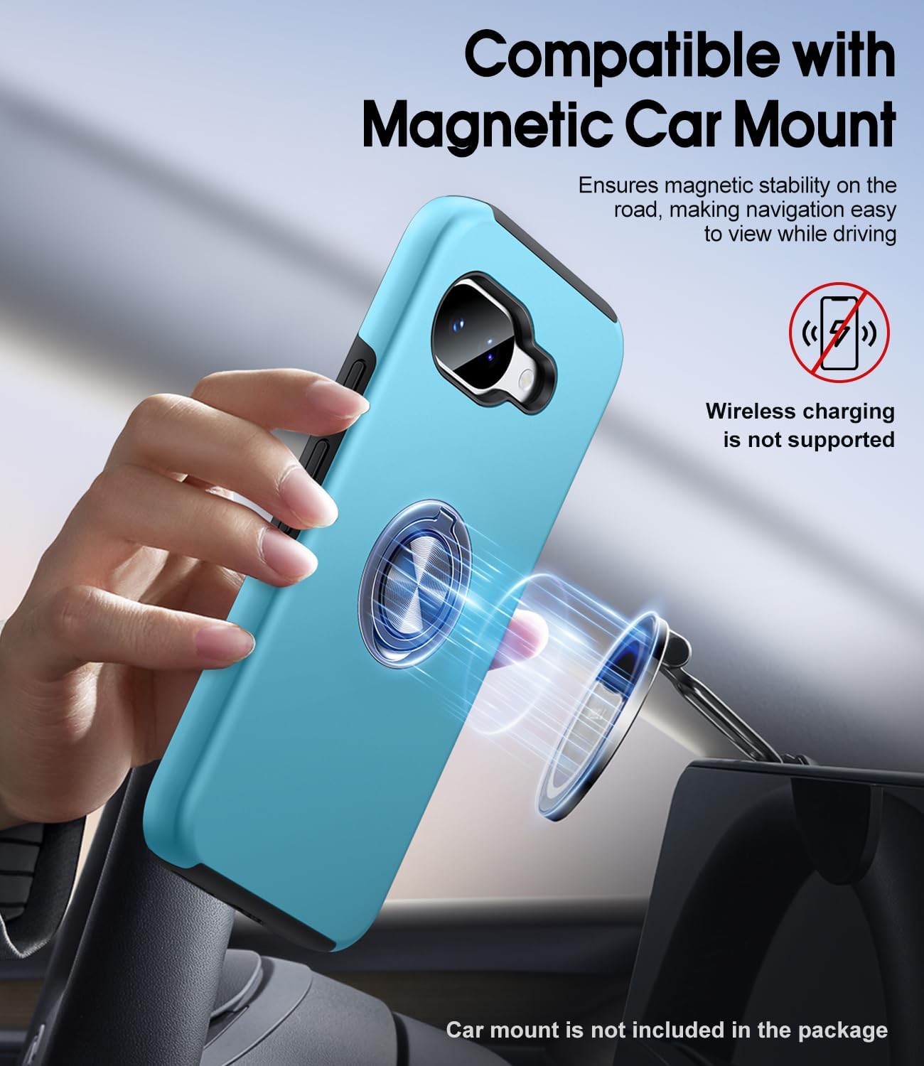 Detalle de AOUIA for Google Pixel 10A Case with 2-Pack Screen Protector and 360° Metal Ring Stand (Sky Blue)