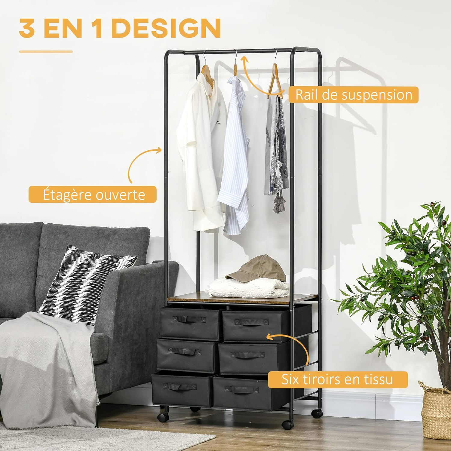 Thumbnail 2 de HOMCOM penderie Style Industriel 63,5x40x172,5 cm