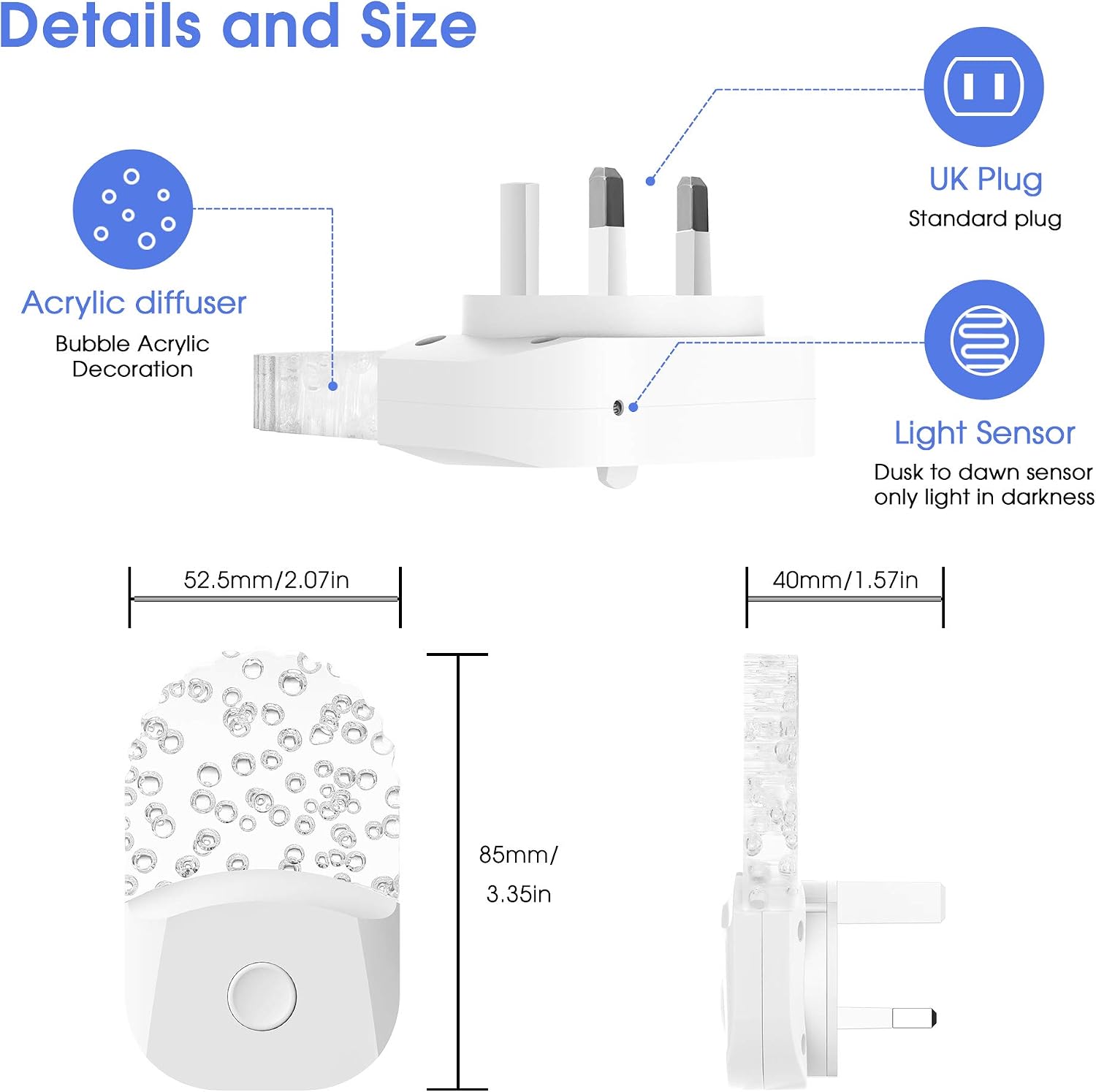 Thumbnail 1 de Emeritpro Night Light Plug in Wall with Dusk to Dawn Sensor – Warm White + RGB (8 Colours), 3 Lighting Modes, 0.5W Low Energy