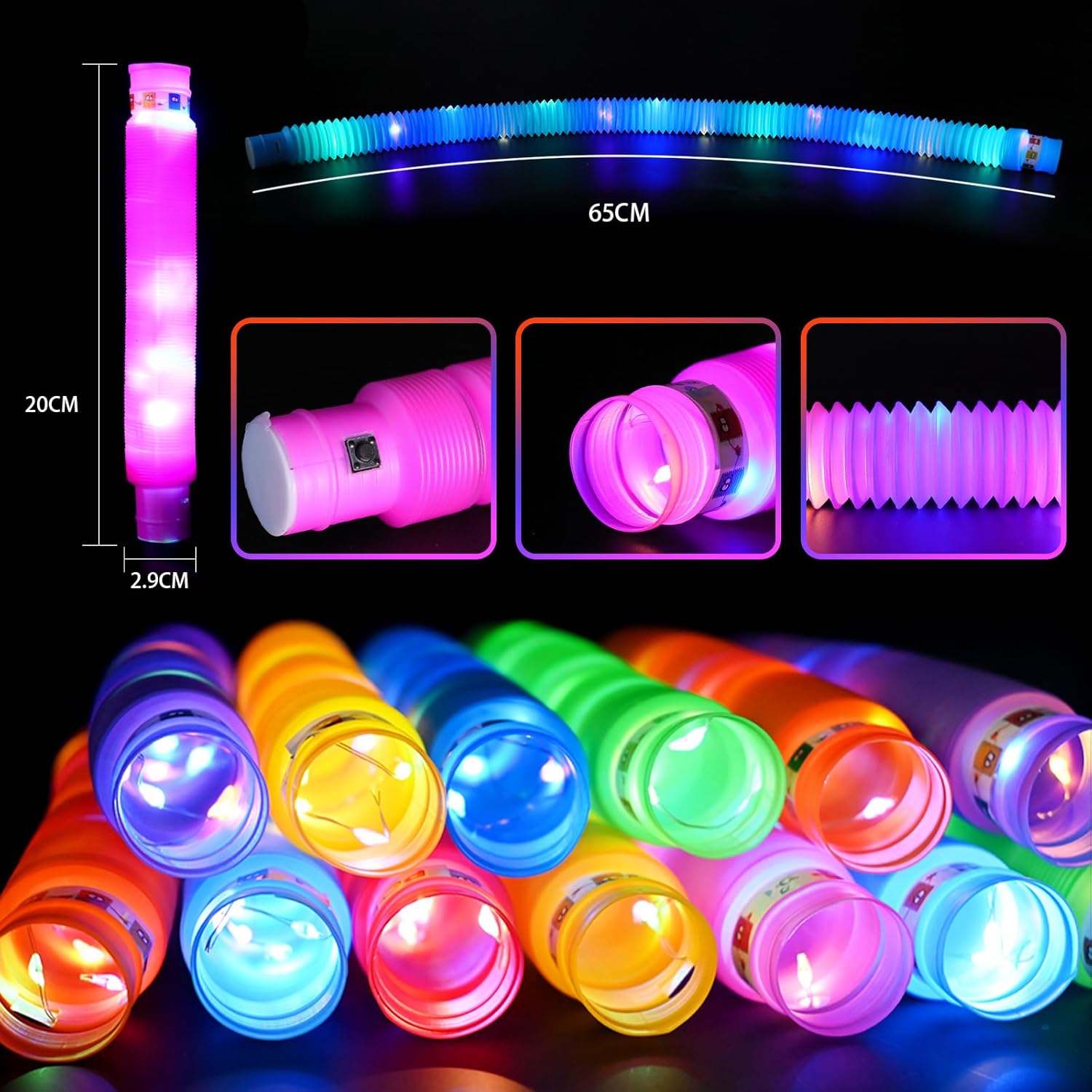 Detalle 2 de 12 PCS Light Up Pop Tubes: LED Sensory Fidget Toys for Kids
