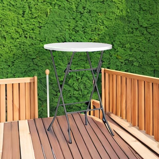 Detalle 1 de GUAGUA 002 32-Inch Folding Cocktail Table, White Round Bar-Height Table
