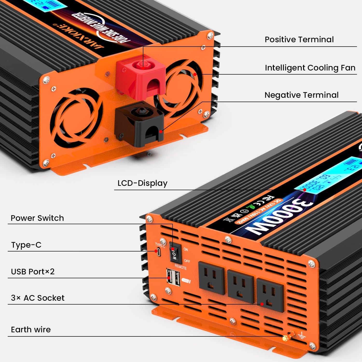 Detalle 2 de 3000W Pure Sine Wave Power Inverter 12V to 120V