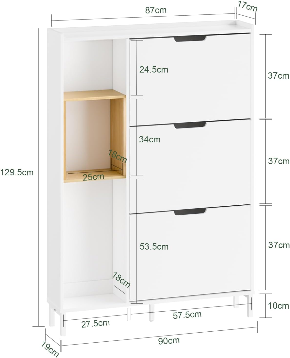Detalle de SoBuy Meuble à Chaussures Entrée - Armoire à Chaussures Blanc Compacte (FSR209-WN)