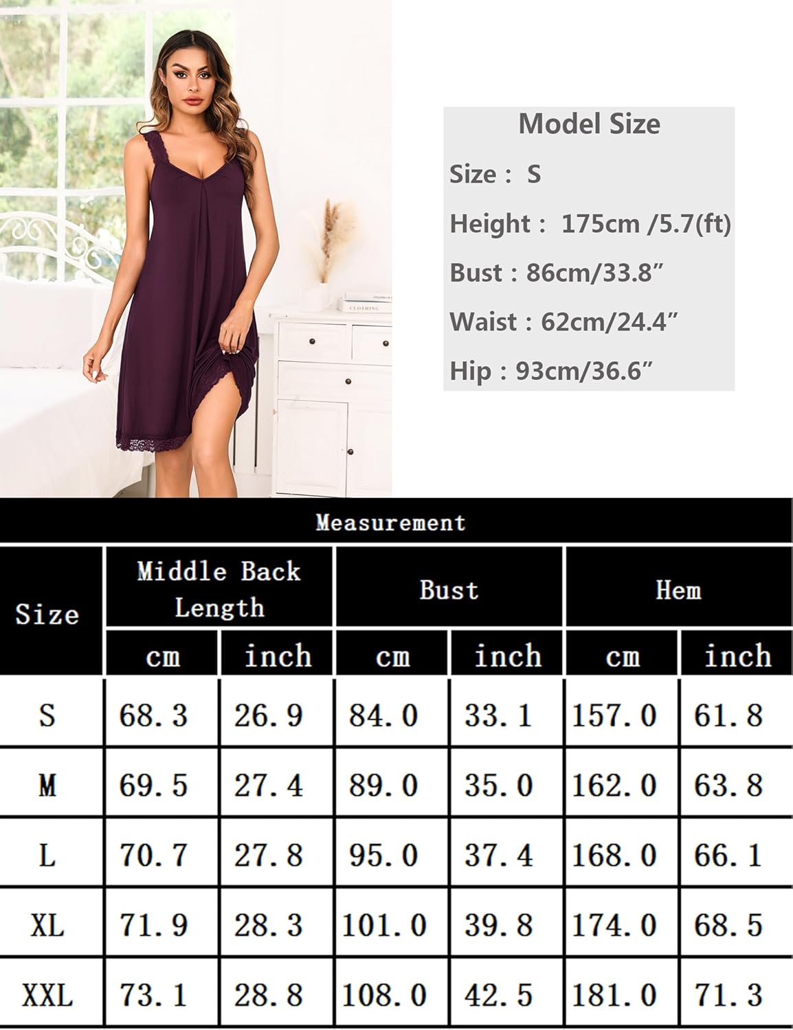 Detalle 2 de Chemise de Nuit Sexy Uniexcosm en Dentelle et Coton – Nuisette Sans Manches
