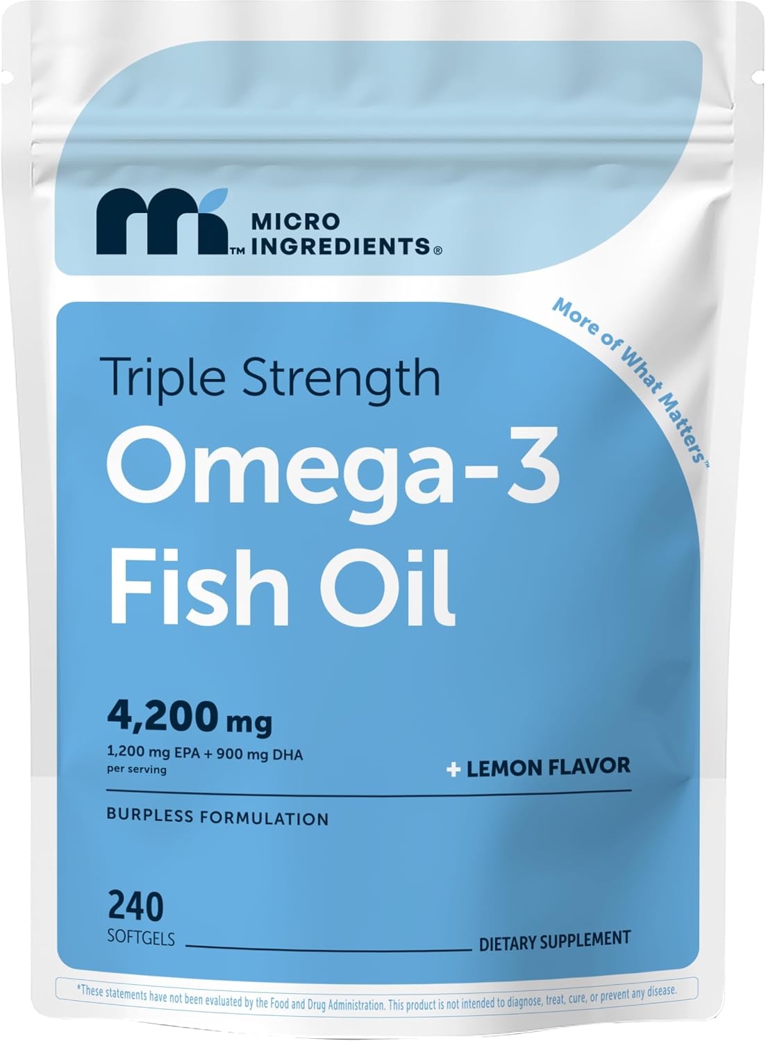 Detalle de Micro Ingredients Triple Strength Omega-3 Fish Oil, 4,200 mg, 240 Softgels