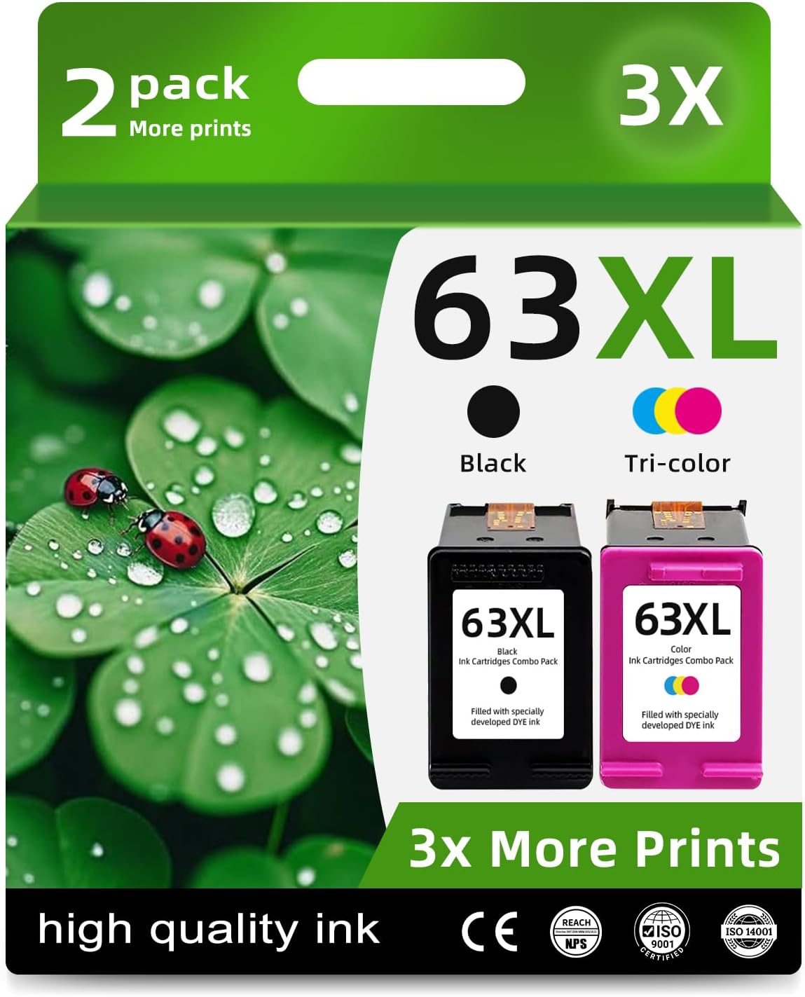 63XL Ink Cartridges Black and Color Combo Pack (Replacement for HP 63 XL) for Select DeskJet, ENVY & OfficeJet Printers