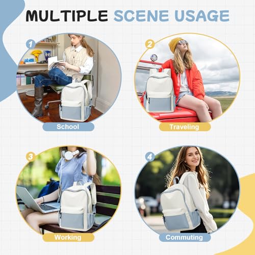 Thumbnail 4 de HYC00 14-Inch Laptop Backpack – Blue/White, Water-Resistant Casual Daypack for School and Travel