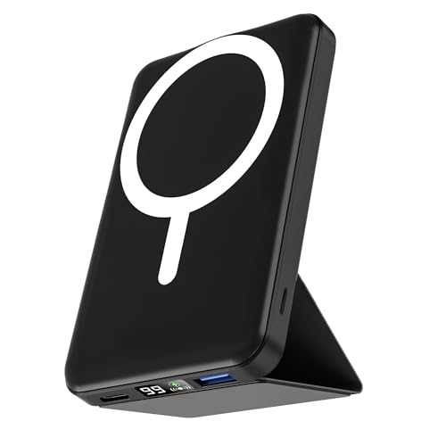 Detalle de Podoru Power Bank para MagSafe 10000mAh: batería portátil magnética con soporte plegable