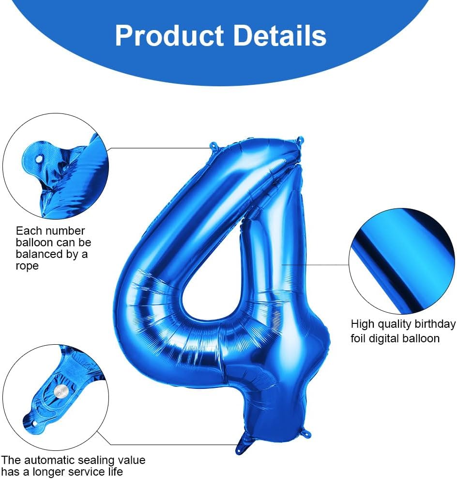 Thumbnail 2 de OFFCUP Geburtstag Zahl 4 Blau – Riesiger Folienballon 40" (101 cm) für Geburtstags- und Jubiläumsdeko