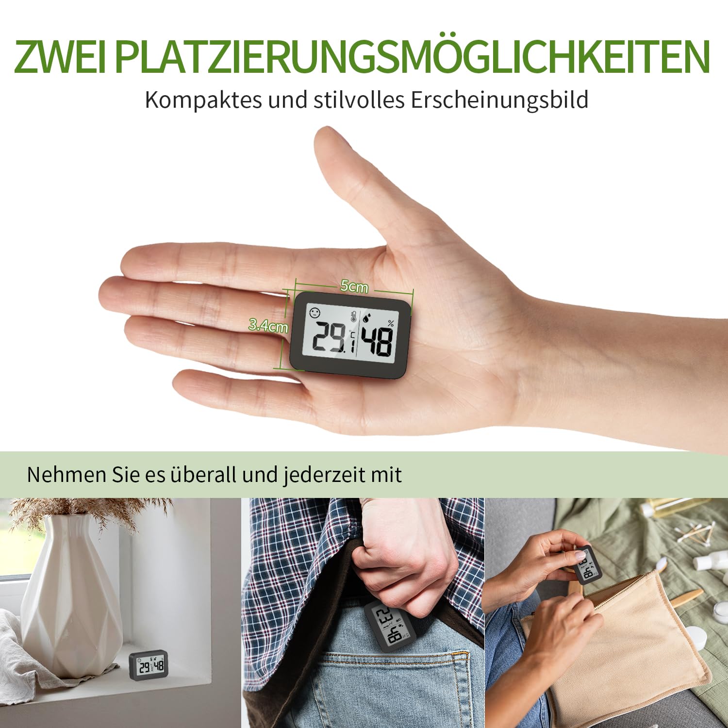 Detalle 2 de DOOMAY Mini-Hygrometer- / Innenthermometer mit digitaler Luftfeuchte und °C/°F-Schalter
