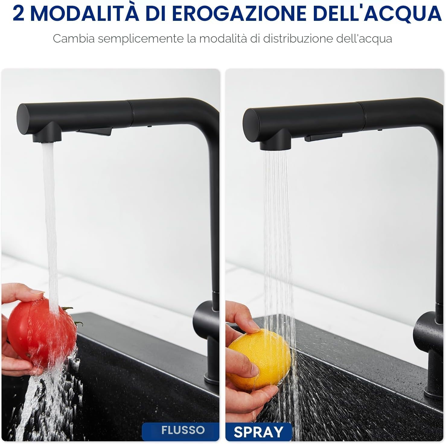 Thumbnail 3 de CECIPA Rubinetto cucina nero con doccetta estraibile e 2 getti, girevole 360° (acciaio inox)