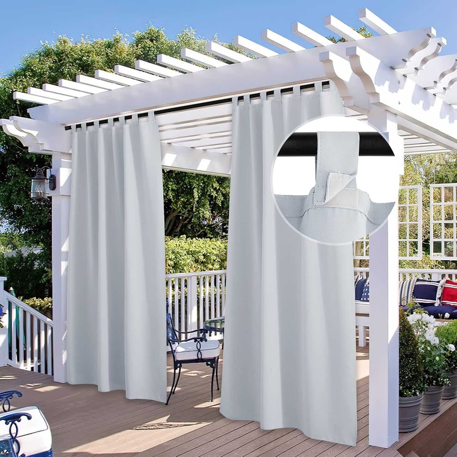 Detalle de StangH Curtains 2-Panel Outdoor Curtains, Greyish White, 52 x 84 in