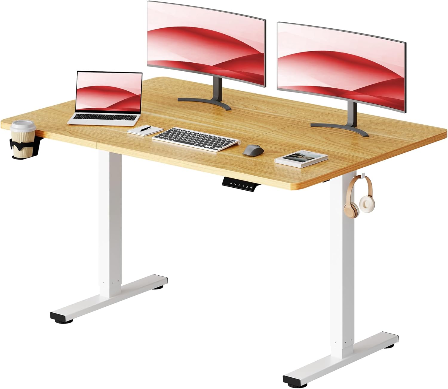 Detalle de SANODESK 140x60 cm Bureau Électrique Réglable en Hauteur – Érable, mémoire et anti-collision
