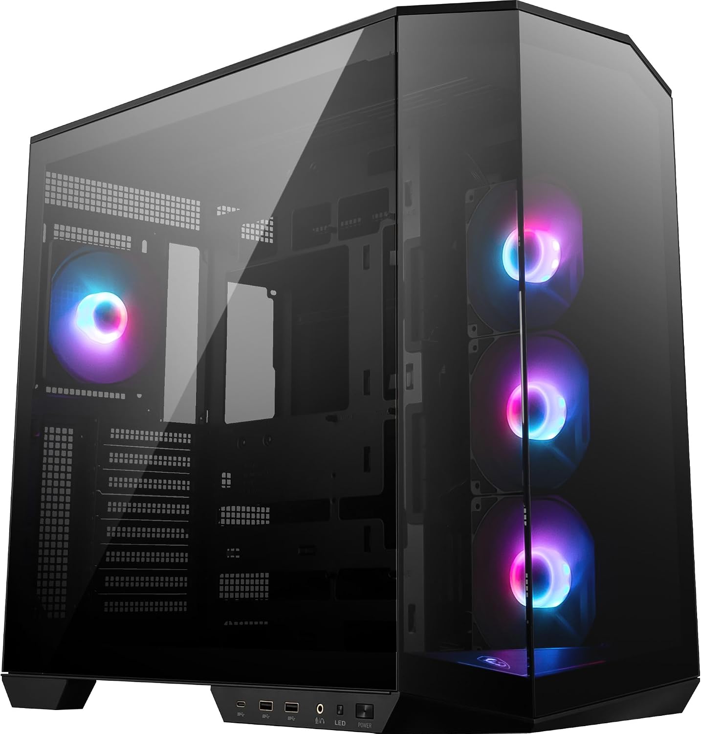 Detalle de MSI MAG PANO 100R PZ: case ATX con montaggio GPU verticale e filtri antipolvere