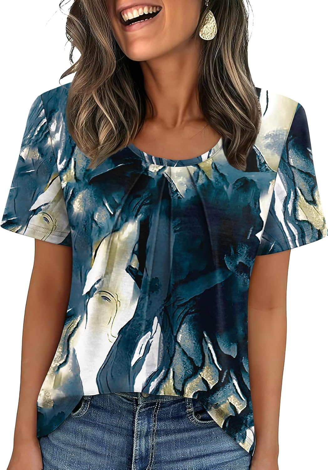 Thumbnail 5 de WIHOLL Women’s Pleated Short Sleeve T-Shirts (Scoop Neck, Flowly Front)