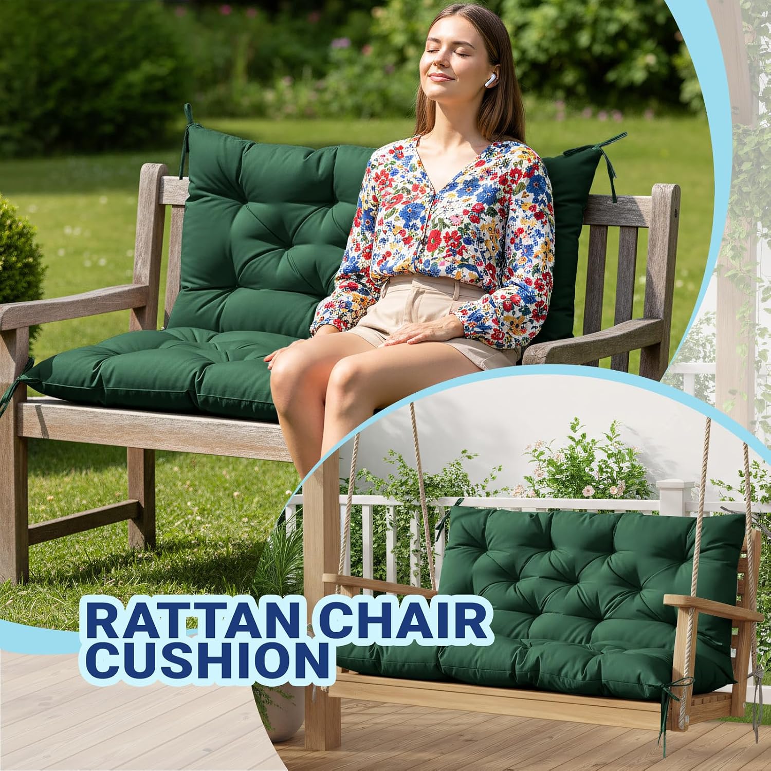 Thumbnail 3 de ZxrFxr Waterproof Swing Seat Cushions (Forest Green, 120x100cm) – 2/3/4 Seater with Anti-Slip Strips