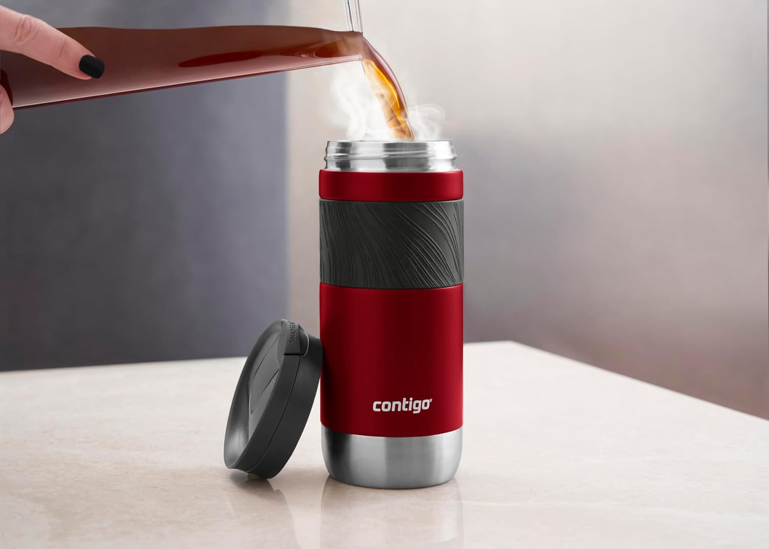 Thumbnail 4 de Contigo Byron Snapseal Thermobecher aus Edelstahl, auslaufsicher mit BPA-freiem Deckel (Rot) – 470 ml