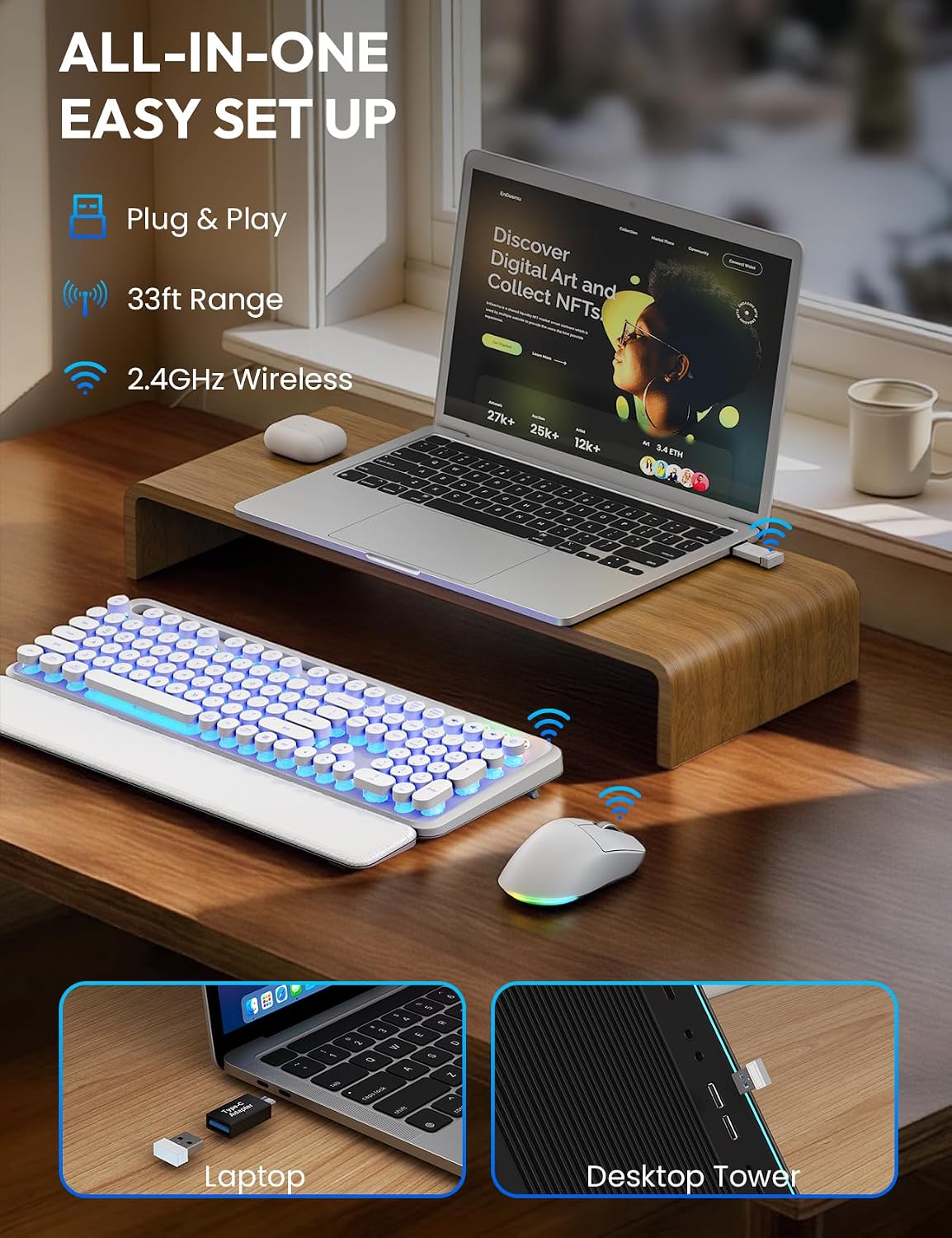 Detalle 1 de SABLUTE Wireless Keyboard and Mouse Set, 2.4GHz