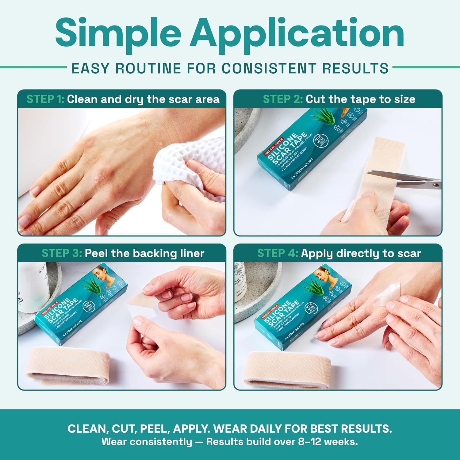 Thumbnail 6 de Silicone Scar Tape with Aloe Vera — Medical Grade Silicone Sheets & Tape (4cm x 2.4m)