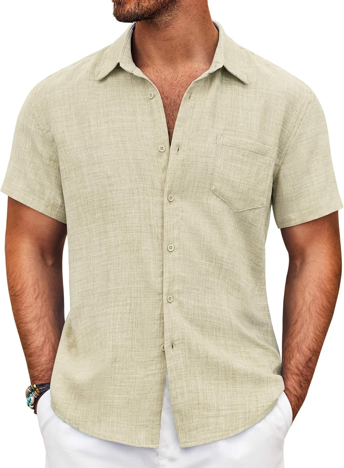 Thumbnail 6 de COOFANDY Men's Button Down Short Sleeve Shirt with Pocket: Lightweight Beach-Ready Textured Shirt