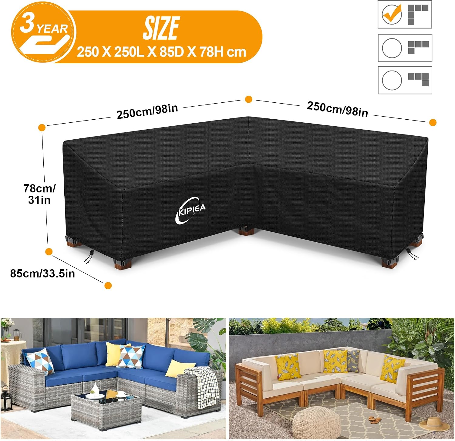 Thumbnail 1 de Kipiea V Shaped Garden Sofa Cover – Waterproof 420D Oxford, Windproof & UV‑Resistant for Outdoor Corner Sofas
