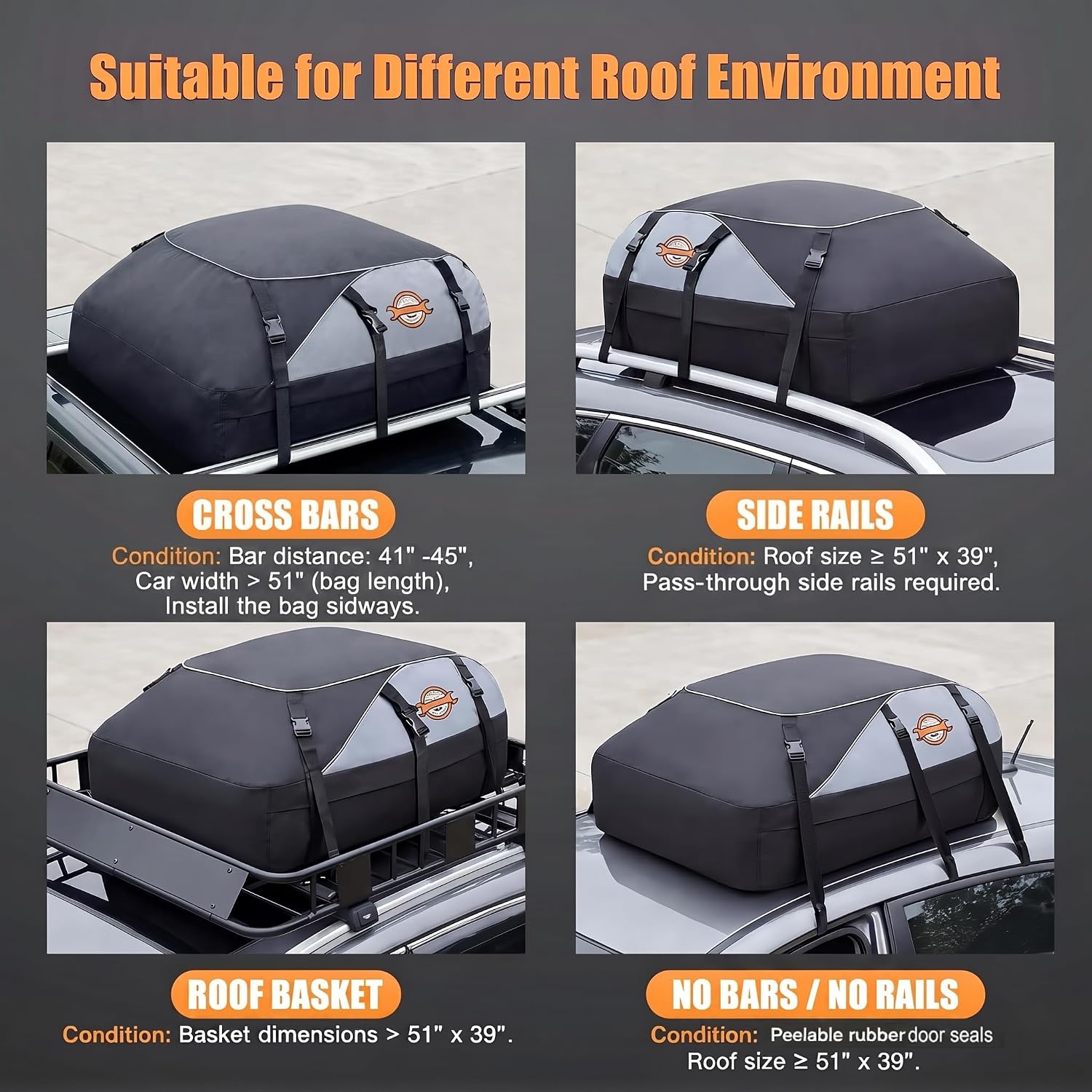 Detalle de Sailnovo Car Roof Bag 20 Cubic Feet Foldable Soft Roof Box with 6 Straps and 6 Door Hooks