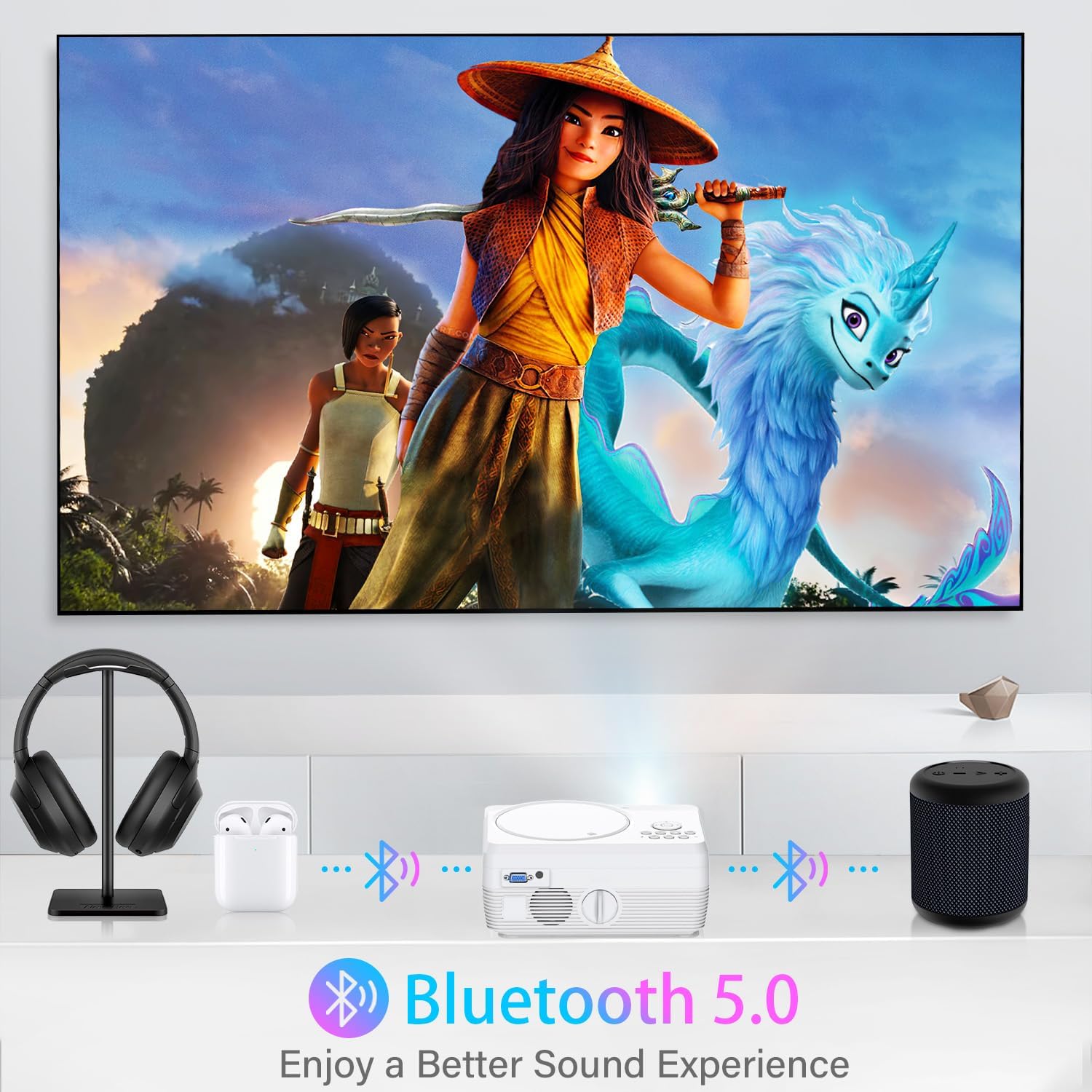 Detalle 2 de Dxyiitoo Full HD WiFi Bluetooth Projector with Built-in DVD Player