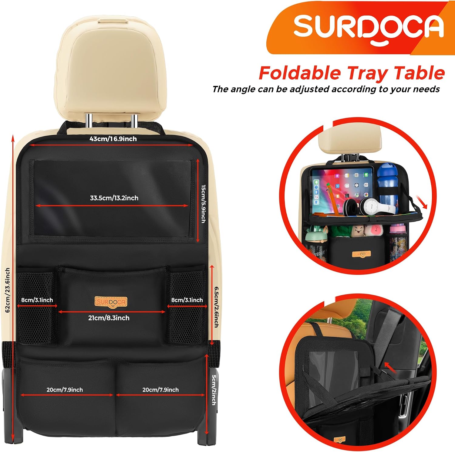 Thumbnail 4 de SURDOCA Car Seat Organiser with Foldable Tray