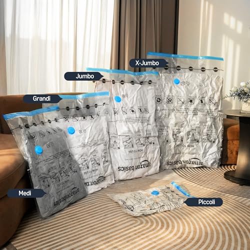 Thumbnail 5 de Amazon Basics Sacchetti sottovuoto con Pompa a Mano – confezione da 6 (2 Jumbo, 2 Grandi, 2 Medi) Trasparenti