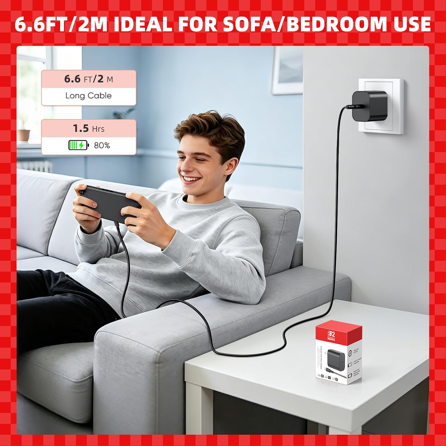 Thumbnail 3 de 65W GaN Charger for Switch 2 with 6.6 ft Cable — Upgraded PD3.0 Fast Charge for Docked 4K Play