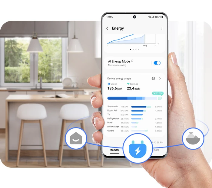 Detalle de Samsung RB34C605CS9/EF – freistehende Kühl-Gefrierkombination mit Flex-Zonen und Humidity Fresh