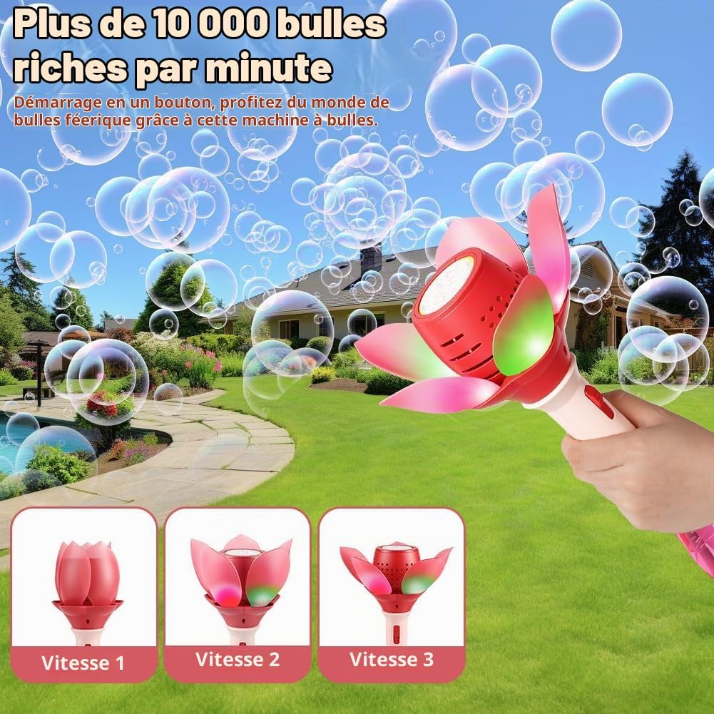 Detalle de AUAUY Lotus-bloem bellenblaasmachine met led, 10 openingen en 120 ml oplossing