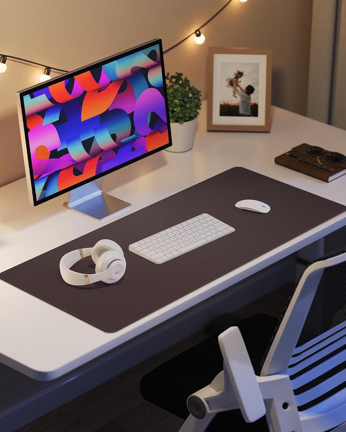 Detalle 2 de AFIING Leather Desk Mat Protector (Large) – 140 x 60 cm, Coffee