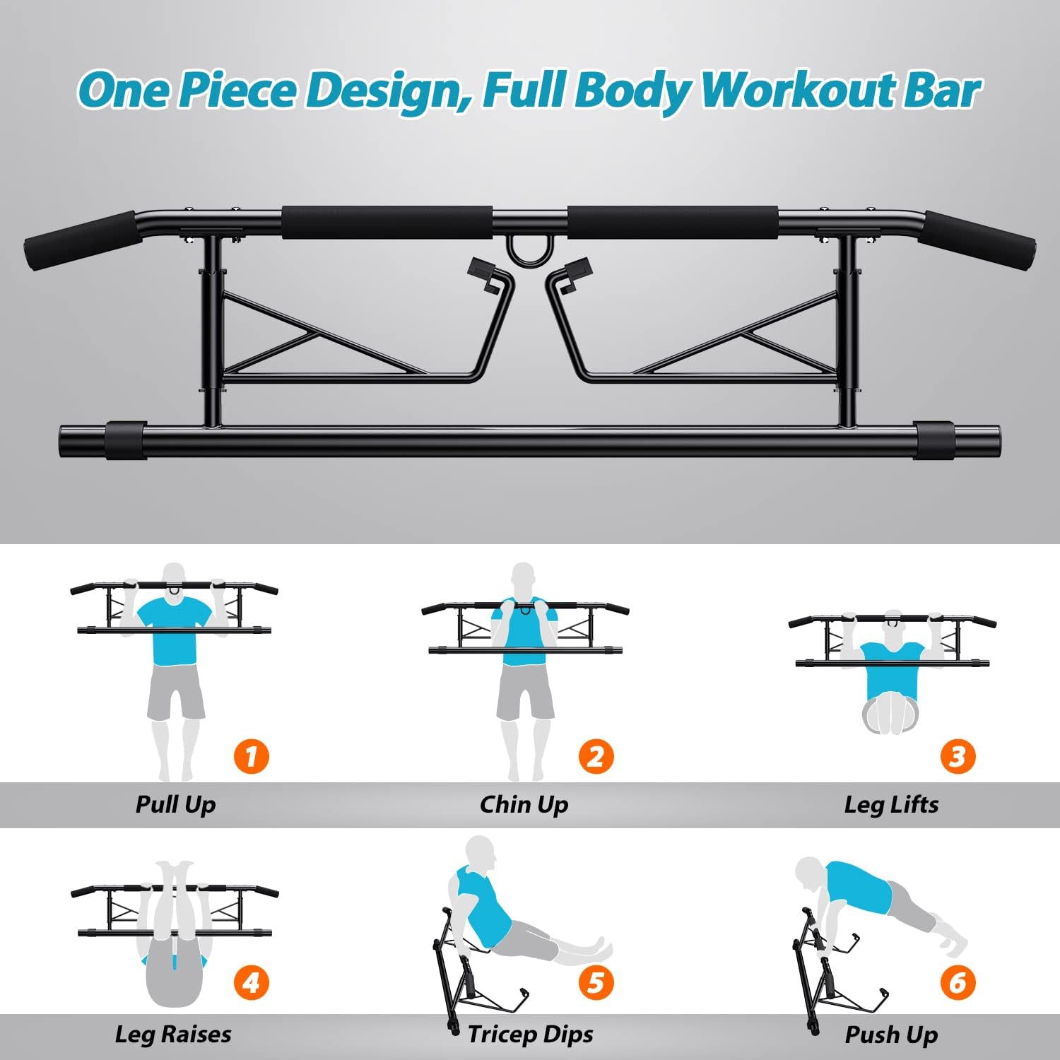 Thumbnail 6 de JX FITNESS Door Frame Pull Up Bar (Foldable, No Drilling) for Chin-ups at Home