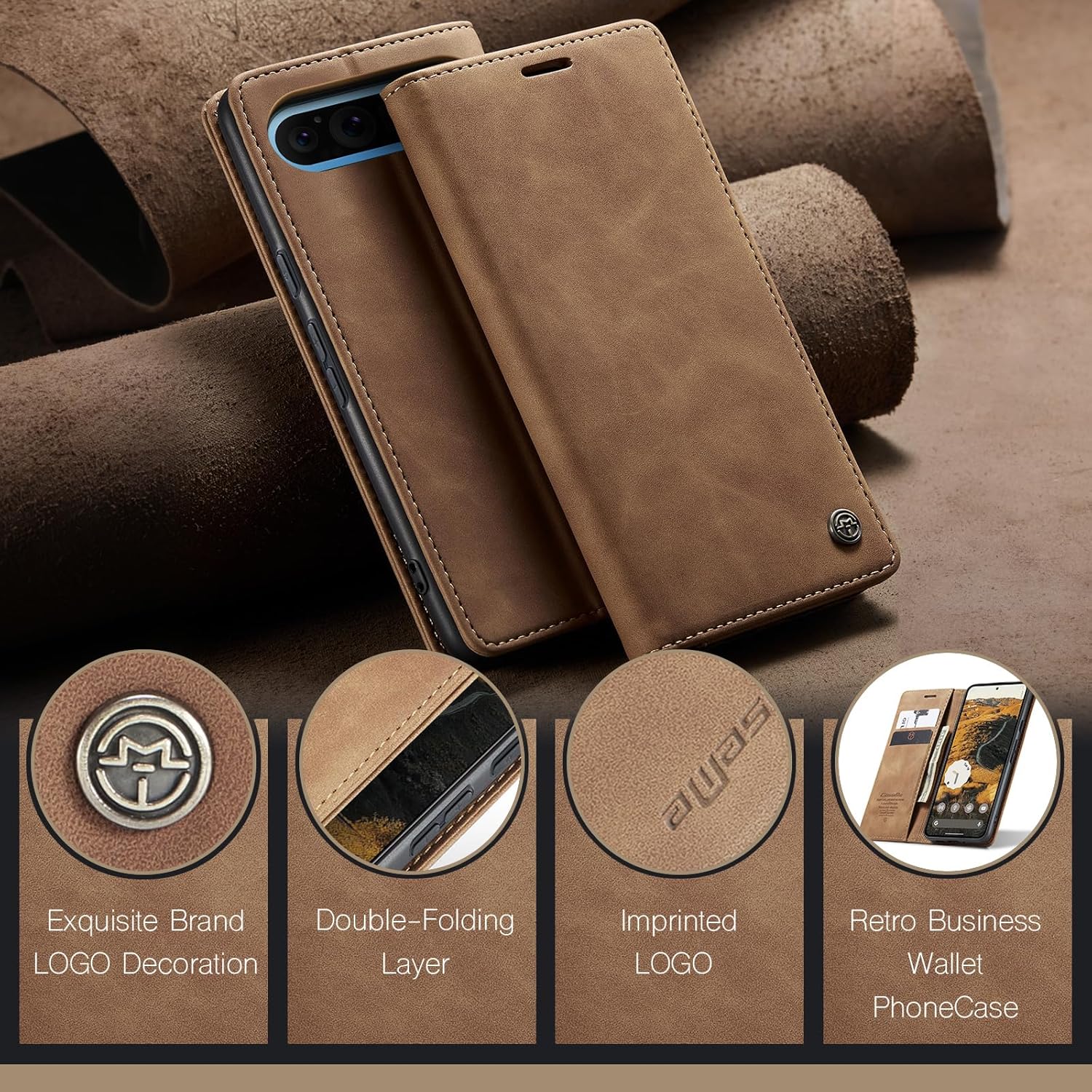 Thumbnail 2 de Monweicz Flip Case aus Premium Leder für Google Pixel 9 Pro XL – Braun
