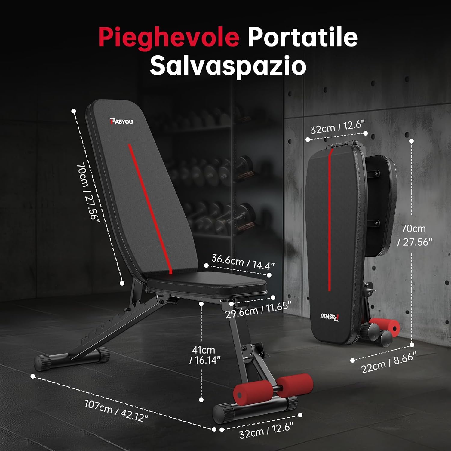 Thumbnail 5 de PASYOU Panca Palestra Pieghevole 10 posizioni regolabili per allenamento completo 🏋