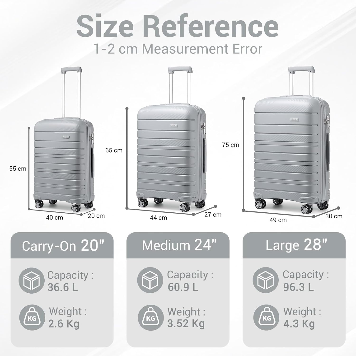Thumbnail 1 de Kono Valige Media 24" Classic Medium PP Suitcase with TSA Lock and Spinner Wheels