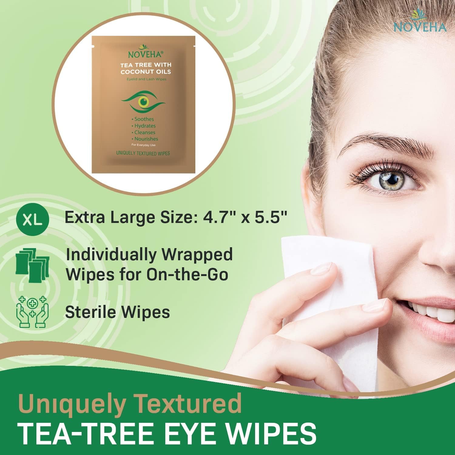 Thumbnail 4 de NOVEHA 60-Count Tea Tree & Coconut Oil Eyelid & Lash Wipes for Demodex, Blepharitis & Itchy Eyes