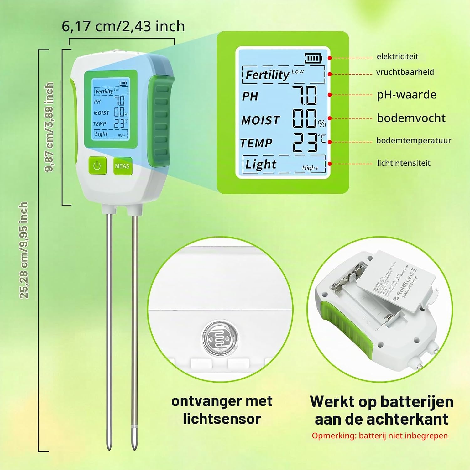 Thumbnail 1 de Heemol Soil Tester 5-in-1 bodemtester voor pH, vocht, temperatuur en licht