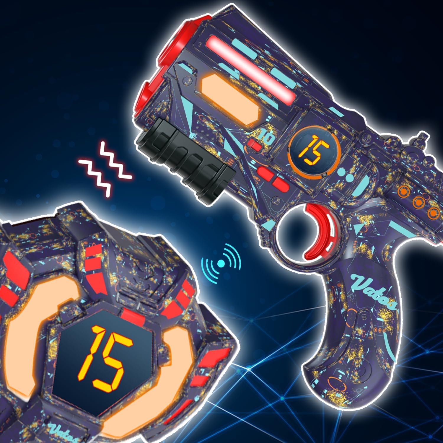 Detalle de VATOS Rechargeable Real-time Data SYNC Laser Tag Set (4 guns & 4 vests) for ages 6–12