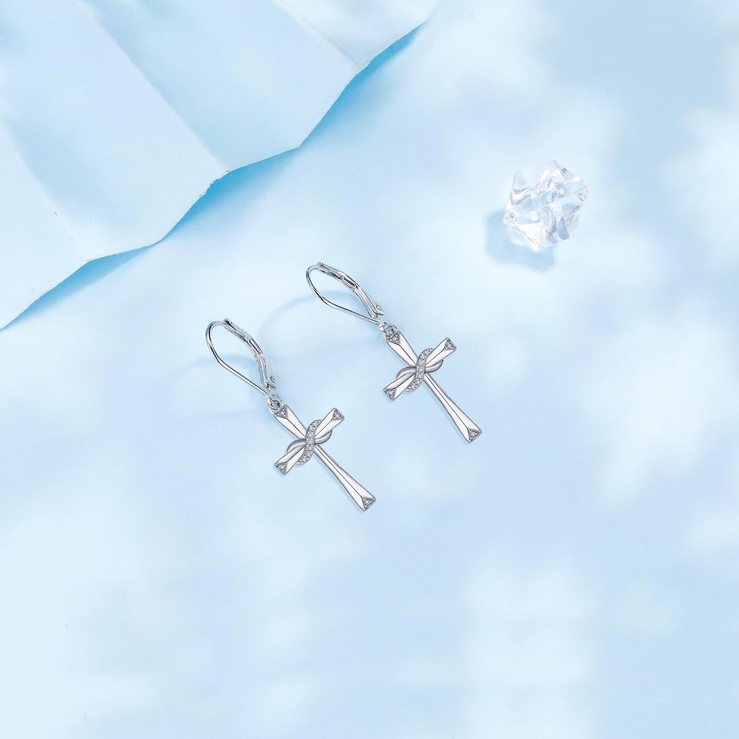 Detalle de J.WUEN boucles d’oreilles pendantes pour femme en argent 925 avec motif croix