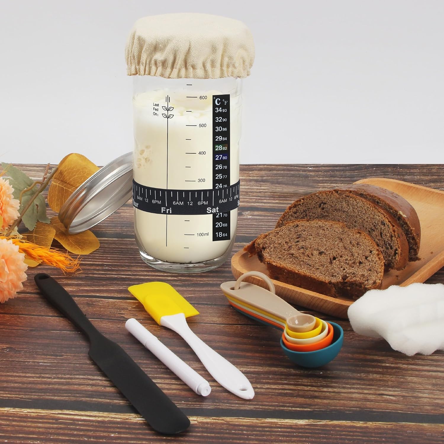 Detalle de Sauerteig-Starterglas 680 ml – Komplettes Set zum Brotbacken